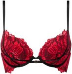 Ann Summers Nightfall Padded Plunge Bra - Elegant Underwire Bra with Padded Cups for Women - Comfortable and Stylish Lingerie for Everyday Wear - Black & Red