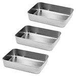 ZEONHAK Set of 3 Small Stainless Steel Baking Pan, 24x18x5cm Non Stick Cookie Sheet Baking Tray, Toaster Oven Baking Tin with Mirror Finish, 9.4 x 7 x 2 inch