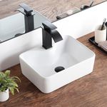 KARAMAG Small Vessel Sink 16"x12" Bathroom Sink Modern Above Counter Rectangular 16 Inch Bathroom Sink with Faucet Hole White Porcelain Ceramic Tiny Bathroom Sink