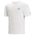 BASSDASH Men’s UPF 50+ Sun Protection Fishing Shirt Short Sleeve UV T-Shirt, White/Vivid Blue Logo, Small