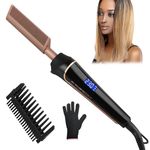 Hot Comb for Wigs, Afro Hair,230℃ Electric Heat Pressing Comb,Hot Comb Straightener,80-230℃ Adjustable Temperature, LCD Display with Anti-Scald Hood and Gloves