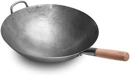 Craft Wok Big 16 Inch Heavy Hand Hammered Carbon Steel Pow Wok with Wooden and Steel Helper Handle (Round Bottom) / 731W138