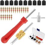 33Pcs Tire Valve Stem Puller Tools Set - with Tyre Valve Caps Snap-in Valve Stems, Valve Cores, & Single Head Valve Core Remover, 4-Way Valve Tool for Car Vehicle Motorcycle Truck Bicycle