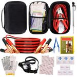 Car Roadside Emergency Kit, Auto Vehicle Truck Safety Emergency Road Side Assistance Kits with Jumper Cables,Safety Hammer,Reflective Warning Triangle,Tire Pressure Gauge,etc for Women, Men, Teenagers