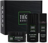 Tiege Hanley Men's Acne Treatment System (Level 1), TiegeClear Acne Essentials Routine for Smooth & Hydrated Skin - Includes Sal Acid Wash, Glycolic Acid Pads, and Acne Serum - All Skin Types