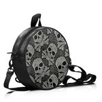 Binienty Black Womens Paisley Skull Print Shoulder Handbags Small Size Jingle Bells Crossbody Bags Stylish Ladies Messenger Bags Purse