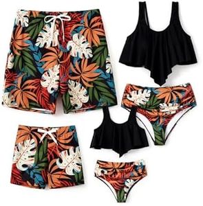 PATPAT Matching Swimsuits for Family Hawaiian Tropical Palm Leaf Print Father Son Matching Swim Trunks Couples Swimsuits Matching His and Her Beach Swimwear Shorts for Men XL