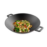 Cast Iron Wok-14” Pre-Seasoned, Flat Bottom Cookware with Handles-Compatible with Stovetop, Oven, Induction, Grill, or Campfire by Classic Cuisine