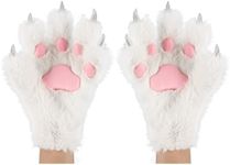 HAOAN Wolf Paw Gloves Faux Fur Cat Fingerless Mittens Winter Warm Cosplay Halloween Fancy Party Costume Accessories (white01)