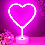 YIVIYAR Neon Heart Light Light up Heart LED Neon Light Signs with Base USB/Battery Powered Valentines Gifts for Kids Love Heart Neon Lights for Bedroom Pink Lights for Valentine's Day