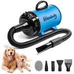 Dog Dryer High Velocity Pet Hair Blower for Grooming,Quiet Dog Hair Dryer Blow 3800W/5.2HP with Stepless Adjustable Speed, 4 Different Nozzles,Blue