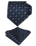 Alizeal Mens Regular Geometric Pattern Tie and Hanky Unique Classic for Business Wedding Necktie Set, Black+Royal Blue+Coffee