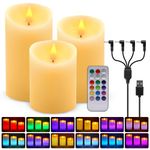 Rechargeable Candles Flickering with Remote,LUXONIC Flameless Candles Built-in Rechargeable Battery,RGB&Warm White Real Wax LED Candles for Home Decoration,Christmas,Party