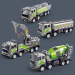 SHIPEASE Alloy Model 4 Pcs Construction Truck Toy Set for Kids Boys Friction Powered Cement Mixture, Dumper, Fuel, Excavator Truck with All Moving Parts Pull Back Vehicle (Multicolor)