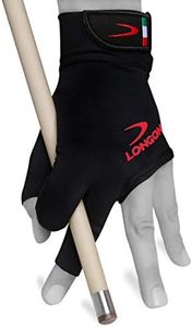 Longoni Black Fire 2.0 Billiard Pool CUE Glove - for Left or Right Hand - Black (Large, for Left Hand (Right-Handed Player))