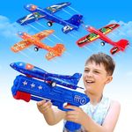 LJZJ 2 Pack Airplane Toys with Launcher, 2 Flight Modes LED Foam Glider Catapult Plane Toy, Outdoor Flying Toy for Kids, Gifts for 3 4 5 6 7 8 9 Years Old Boys Girls, Airplane Birthday Party Supplies