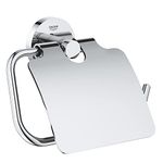 GROHE Start QuickFix Toilet Roll Holder with Cover (Metal, Concealed Fastening, Including Screws and Dowels, Extra Easy to Fit with GROHE QuickGlue), Size 167 x 119 mm, Chrome, 41179000