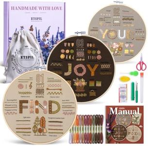 ETSPIL Find Your Joy Beginner Embroidery Kit,3 Pack DIY Starter Kits for Adults with 42 Stitch, Stamped Patterns, Floral Designs, Embroidery Hoop, Colorful Floss, Video Tutorials, and Storage Bag