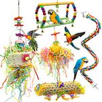 Bird Colorful Chewing Toys, Parakeet Foraging Shredder Toys,Parrot Shredded Paper Bird Cage Accessories Hanging Foraging Toys.Comfy Bird Rope Perch for Parakeets, Cockatiels, Conures, Lovebirds.