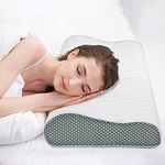 Fityou Ergonomic Memory Foam Neck Pillow,Support Pillow for Neck Pain Relief, Contoured Support Pillows for Side Back Stomach Sleepers Washable Cover (White-gray)