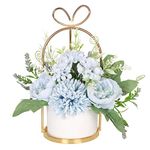 Hobyhoon Artificial Silk Flowers with Vase Fake Hydrangea & Chrysanthemum Floral Arrangement for Home Wedding Decor, Table Centerpiece, Living Room Desk Decoration