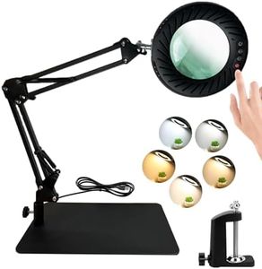 KSOUSLATU 10X Magnifying Glass with Light and Stand,5 Color Modes Stepless Dimmable with 144 LEDs 2-in-1 Desk Lamp and Clamp for Repair Close Work Craft Reading Painting Hobby