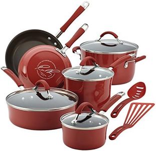 Rachael Ray Cucina Nonstick Cookware Pots and Pans Set, 12 Piece, Cranberry Red