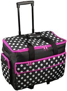 Sewing Online Large Sewing Machine Trolley Bag on Wheels, Black with White Spots & Pink Trim | 53 x 41 x 29cm | Sewing Machine Storage for Janome, Brother, Singer, & Most Machines - 006106-BLK-PINK