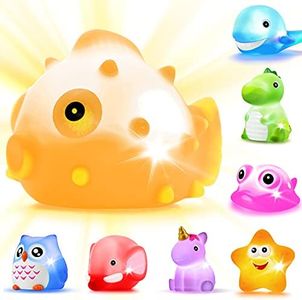 Bath?Toys 8 Pcs?Light Up?Floating?Rubber?Animal?Toys?Set Flashing Color?Changing?Light in Water?CHIMAGER?Baby?Infants?Kids?Toddler?Child?Preschool?Bathtub?Bathroom?Shower?Games?Swimming?Pool Party