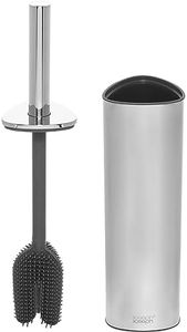 Joseph Joseph Flex 360 Luxe, Advanced Smart Toilet Brush and Storage Holder Set with anti-drip, anti-clog, triple-action replaceable brush head- Stainless-steel