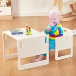 FUNLIO Montessori Weaning Table and Chair Set for Toddlers Age 1-3, Height Adjustable Toddler Table and Chair Set, Cube Kids Table Chair for Reading/Eating/Playing, Easy to Assemble - White