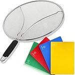 BergKoch Splatter Guard – 13 Inch, Stainless-Steel Splash Screen for Frying Pan w/Non-Slip Cutting Boards - Grease Shield Guards to Stop Hot Oil Spatter - Kitchen Accessories