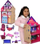 FunBrigade 2-in-1 Big Wooden Doll House and Kitchen Set for Girls | DIY Colorful Dollhouse and Kitchen Play Set with 10 peices Furniture | Pretend Role Play Set for Boys and Girls | STEM Learning