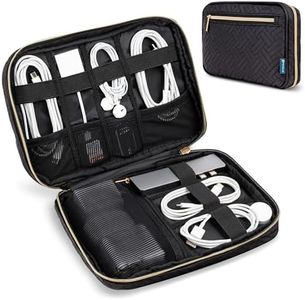Pavilia Tech Organizer Case - Electronic & Cable Organizer, Small Charger Pouch, Black Quilted Travel Accessory