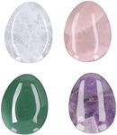 Thumb Worry Stone, 4 PCS Amethyst, Rose Quartz, Green Aventurine and Clear Quartz Healing Crystal Pocket Palm Stone, Chakra Stones, Oval Pocket Gemstone for Anxiety Stress Relief, Meditation