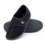 Happy Touch Men's Adjustable Wrap 80-D Memory Foam Comfy Diabetic Slippers for Swollen Feet, Edema, Arthritis, Elderly Indoor/Outdoor w/Anti Slip Sole, Black, 13