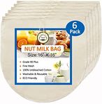 6 Pack 16"x16" Nut Milk Bag for Straining, 100% Unbleached Cotton Cloth, Reusable Cheesecloth, Strainer for Almond/Oat/Soy Milk, Cold Brew Coffee, Filter Bag for Cheese/Yogurt/Juice/Wine/Soup/Herbs