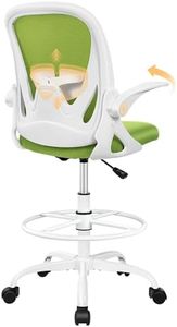 Primy Drafting Chair Tall Office Chair with Flip-up Armrests Executive Ergonomic Computer Standing Desk Chair with Lumbar Support and Adjustable Footrest Ring (Green)