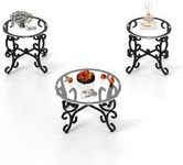 FILINGSKY 3-Piece Coffee Table Set, Tempered Glass Surface Living Room Sets, Coffee Table & 2 End Side Table, Metal Frame for Living Room, Home Office