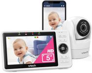 VTech Upgraded VM901 WiFi Baby Monitor, 5-" 720p Display, 1080p Camera, True-Color DayVision, HD NightVision, Fully Remote Pan Tilt Zoom, 2-Way Talk, Free Remote Access, Works with iOS, Android