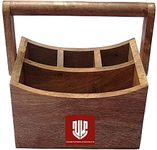 UMAAS® Handmade Wooden Multipurpose Cutlery Holder Basket/spoon stand for kitchen | cutlery holder for dining table | wooden caddy storage organizer stand with 4 Compartments Brown,8x7x5 Inches.