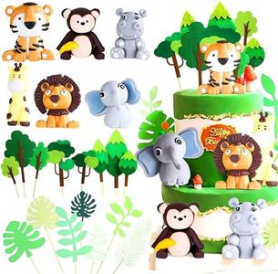 JeVenis 21 PCS Safari Animals Cake Decoration Elephant Cake Decoration Jungle Animals Cake Decoration Wild One Cake Decoration Palm Leaves Cake Decoration Giraffe Cake Decoration Jungle Animals Party Supplies