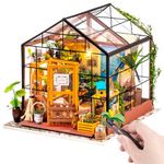 ROBOTIME DIY Dollhouse Wooden Miniature Furniture Kit Mini Green House with LED Best Birthday Gifts for Boys & Girls