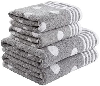 La Maison Jacquard Circles Polka Dots 100% Cotton 500GSM Luxury Hand Towel Bath Towel Super Soft Highly Absorbent Everyday Use (4 Piece Bale Set - 2 Hand Towels and 2 Bath Towels, Grey)