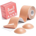 INTELLIGRON Boob Tape, Bob Tape for Large Breasts, Self-Adhesive Strapless Boobtapes with 2 Pcs Nipple Covers, 5M Stretchable Longer Roll, Perfect to Stick on Bra, Kinesiology Tape