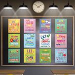 12 Pcs Bible Verse Posters for Kids Colorful Rainbow Christian Wall Art Poster Inspirational Religious Scripture God Wall Poster Decor for Classroom Church Sunday School Christian Scripture Home