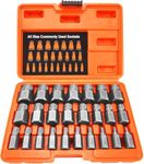 XEWEA 25Pcs Screw Extractor Set, Hex Head Multi-Spline Easy Out Bolt RemoverTool, High-Hardness Cr-Mo Steel EZ Out for Removing Stripped, Broken Rusted Bolts Screws, Father's Day gift