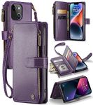 CaseMe iPhone 13 Case with Card Holder, Premium iPhone 13 Wallet Case for Women Men, iPhone 13 Case with 7 Drivers License Card Slots Magnetic Closure Change Coin Zipper Pocket Kickstand, Purple