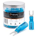 Wirefy 130 PCS Heat Shrink Fork Connectors #8 - Marine Grade Fork Terminals - Spade Fork Wire Connectors - Blue 16-14 Gauge