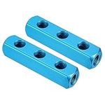 PATIKIL 3 Way 6 Port Air Manifold, 2 Pack G1/4 Inch Aluminum Air Hose Inline Manifold Block Splitter Pneumatic Air Hose Fitting, Blue